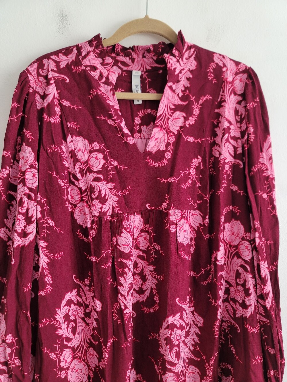 Belle Isle Torrid 1X Mini Dress Pink Floral Ruffle Collar Drop Waist Long Sleeve - Picture 3 of 8